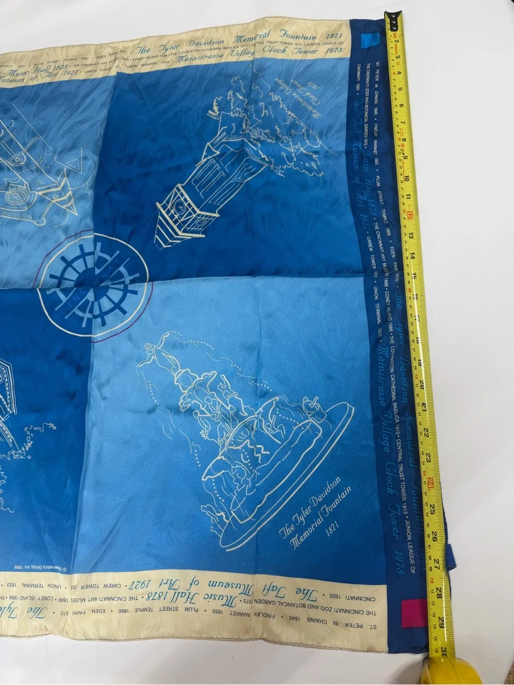 Blue Architectural Print Silk Square Scarf